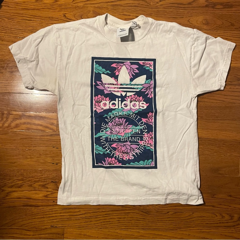 Mens small whites adidas floral graphic t shirt